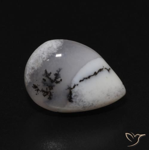 Ágata Dendrítica branco com preto Natural 3.35ct, Formato de pêra, Opaco