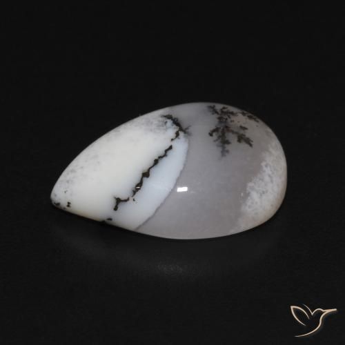 Ágata Dendrítica branco com preto Natural 3.35ct, Formato de pêra, Opaco