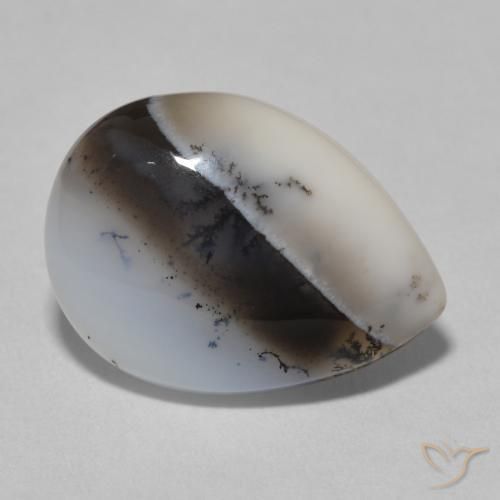 Ágata Dendrítica branco com preto Natural 8.72ct, Formato de pêra, Opaco