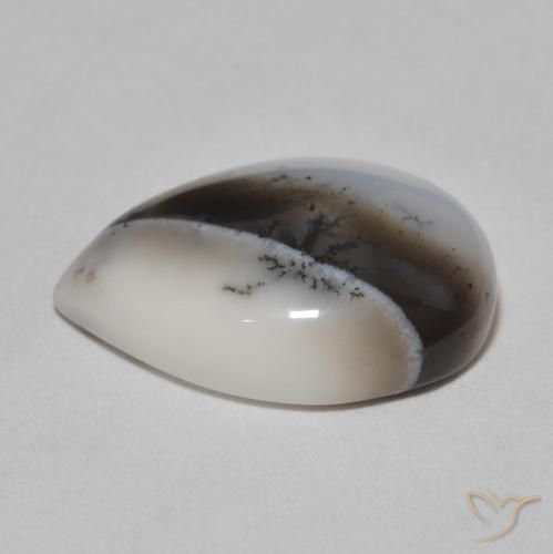 Ágata Dendrítica branco com preto Natural 8.72ct, Formato de pêra, Opaco