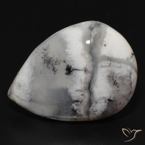 11.50ct Natural branco com preto Ágata Dendrítica, Formato de pêra, Opaco