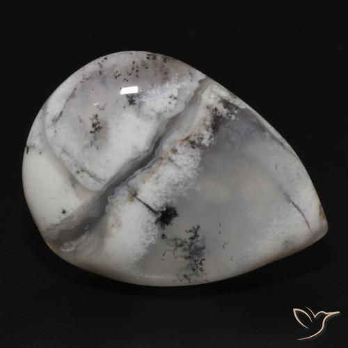 Ágata Dendrítica branco com preto Natural 11.50ct, Formato de pêra, Opaco