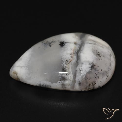 Ágata Dendrítica branco com preto Natural 11.50ct, Formato de pêra, Opaco
