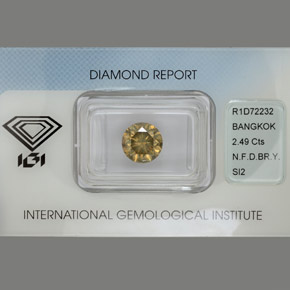 Diamante ouro natural 2,49ct, corte redondo, SI