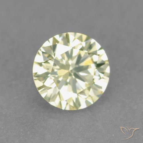 Diamante Amarelo Esverdeado Claro Natural 0.19ct, Redondo, VS