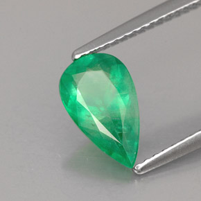 Esmeralda verde natural 1,25ct, formato de pêra, SI-I1