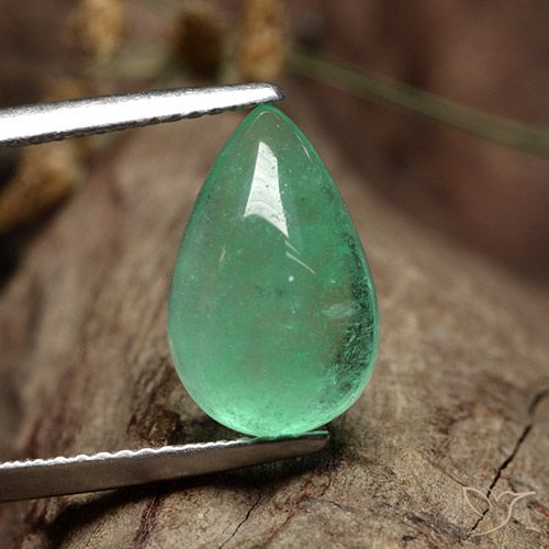 4,31 ct Pêra Cabochão Esmeralda, 13,4 x 8,6 mm Da Colômbia, Photo A