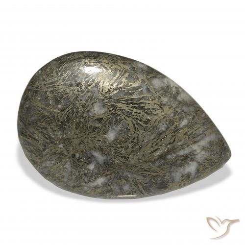 Feather Pyrite Bronze Enegrecido Natural 38.41ct, Formato de pêra, Opaco
