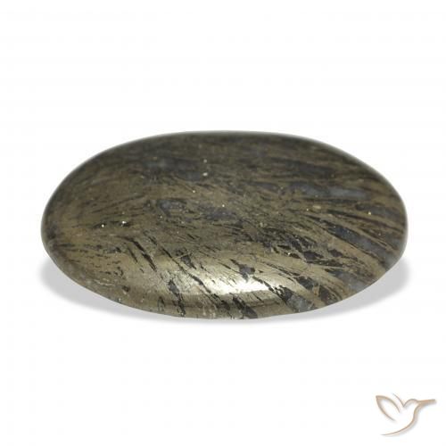 Feather Pyrite Preto com Bronze Natural 36.00ct, oval, Opaco