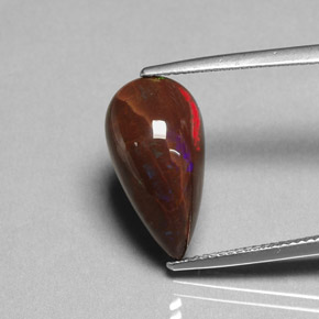 Opala de fogo multicolorido natural 5,89ct, formato de pêra, opaco