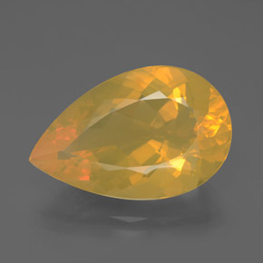 Opala de fogo amarelo natural 10,72ct, formato de pêra, transparente