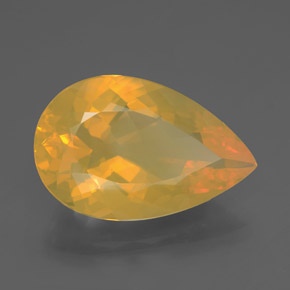 Opala de fogo amarelo natural 10,72ct, formato de pêra, transparente