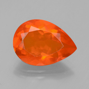Opala de fogo laranja natural 3,23ct, formato de pêra, transparente