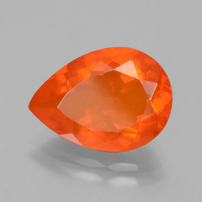 Opala de fogo laranja natural 3,23ct, formato de pêra, transparente