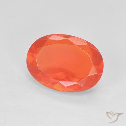 Opala de Fogo Carmesim Brilhante Vermelho-Laranja Natural 2.04ct, Corte Oval, Transparente