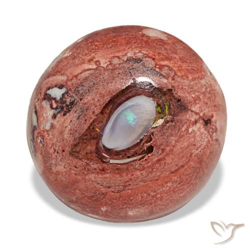 Opala de fogo multicolorido natural 9,08ct, corte redondo, opaco