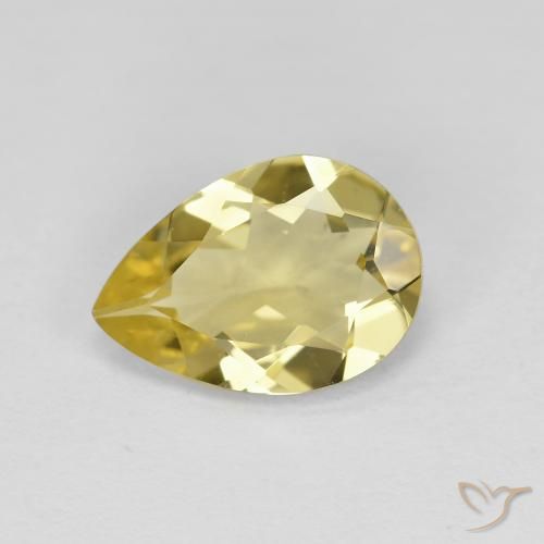 Berilo dourado amarelo natural 1,46ct, formato de pêra, VVS-VS