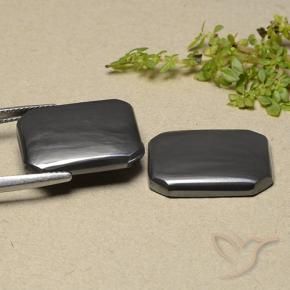 Pedras preciosas de Hematita preto cinza natural de 34.87 ct, Corte Octógono / Esmeralda, Opaco