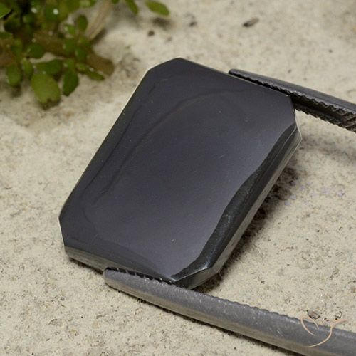 Hematita preto e cinza natural 16,50ct, corte esmeralda, opaco