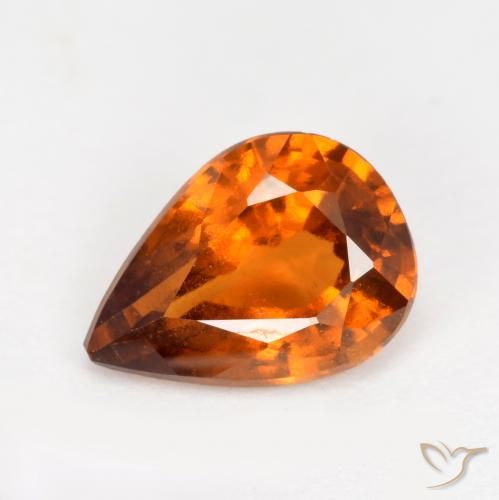 Granada hessonita laranja natural 1,22ct, formato de pêra, VS-SI