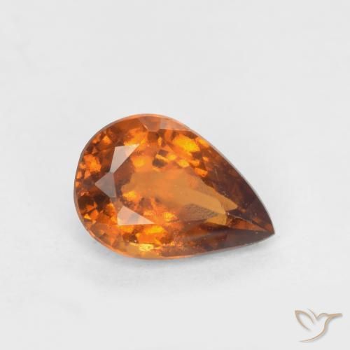 granada hessonita Laranja Profundo Natural 0.68ct, Formato de pêra, VS