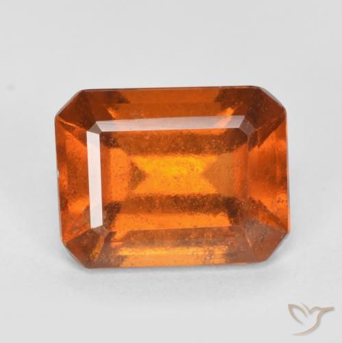 Granada hessonita laranja profundo natural 2,48ct, corte esmeralda, SI