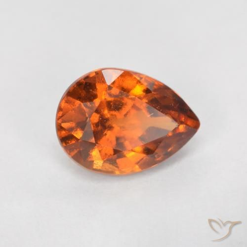 granada hessonita Laranja Profundo Natural 0.87ct, Formato de pêra, VS
