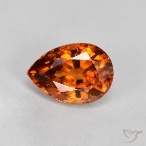 granada hessonita Laranja Profundo Natural 0.93ct, Formato de pêra, VS