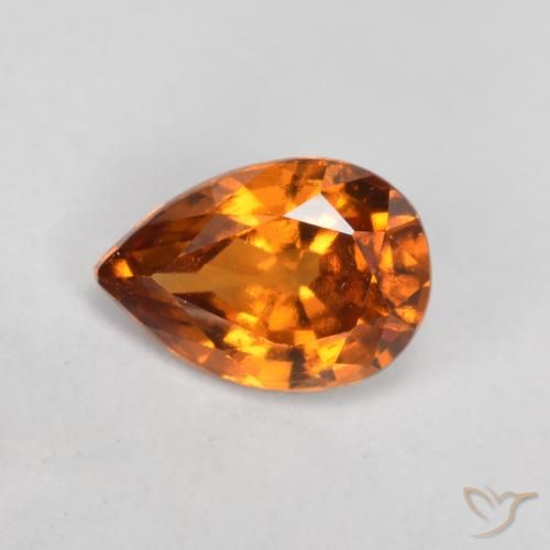 granada hessonita Laranja Profundo Natural 0.83ct, Formato de pêra, VS