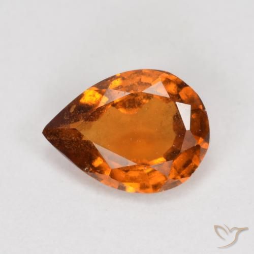 granada hessonita Laranja Profundo Natural 0.79ct, Formato de pêra, VS-SI