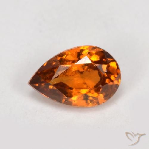 granada hessonita Laranja Profundo Natural 0.81ct, Formato de pêra, VS