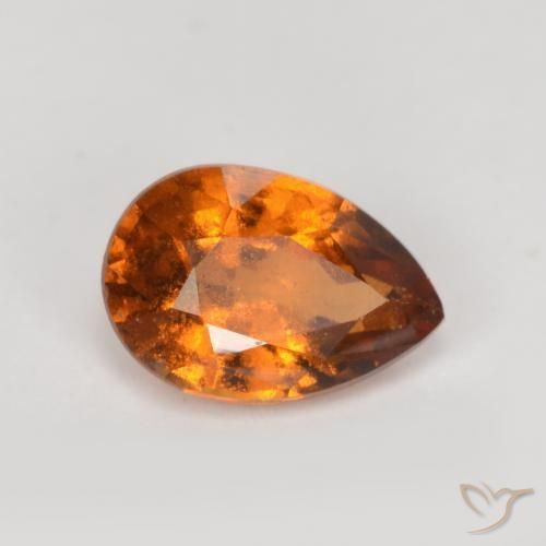 granada hessonita Laranja Profundo Natural 0.79ct, Formato de pêra, SI