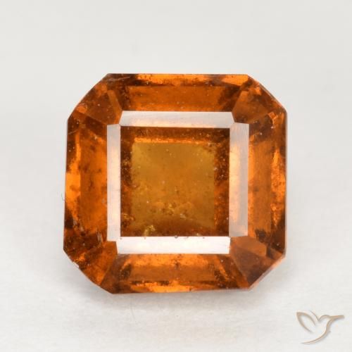 1.58ct Natural Laranja médio-escuro granada hessonita, Corte Esmeralda, VS-SI