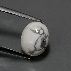Howlita branco natural 2,48ct, corte oval, opaco