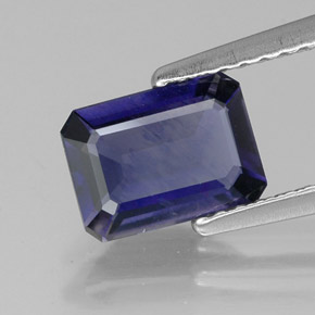 Iolita azul natural 0,99ct, corte esmeralda, VS