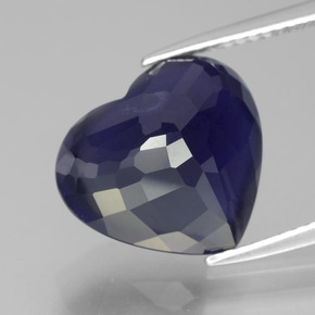 Iolita azul natural 7,41ct, formato de coração, VS-SI