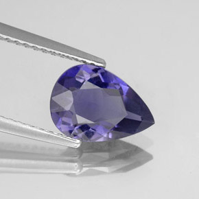 Iolita azul natural 1,37ct, formato de pêra, VS