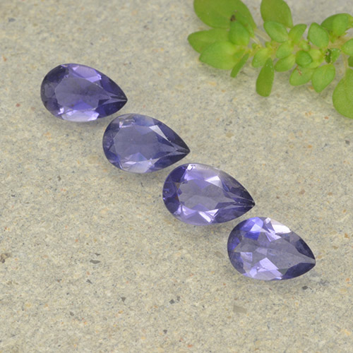 Pedras preciosas de iolita violeta natural de 1,19 ct, formato de pêra, VS
