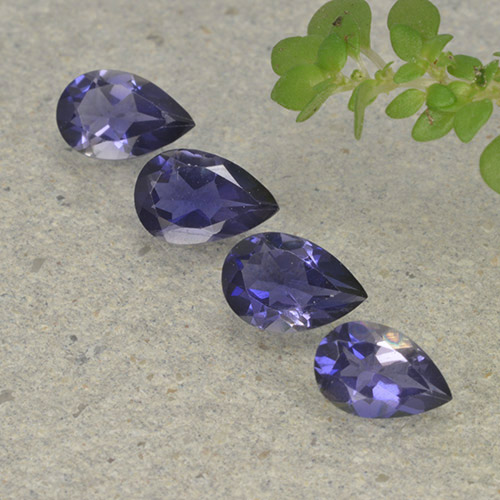 Pedras preciosas de iolita violeta natural de 1,31 ct, formato de pêra, VS