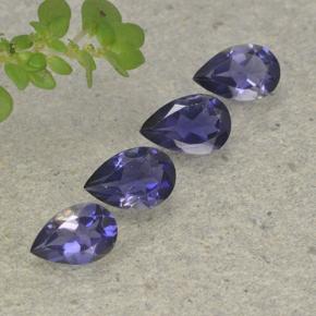 Pedras preciosas de iolita violeta natural de 1,31 ct, formato de pêra, VS