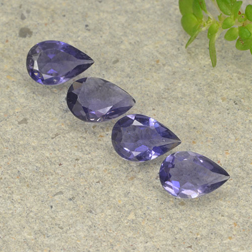 Pedras preciosas de iolita violeta natural de 1,05 ct, formato de pêra, VS