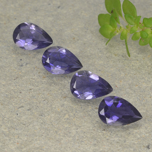 Pedras preciosas de iolita violeta natural de 1,18 ct, formato de pêra, VS