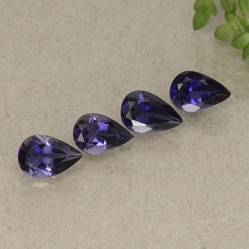 Pedras preciosas de iolita violeta natural de 1,34 ct, formato de pêra, VS
