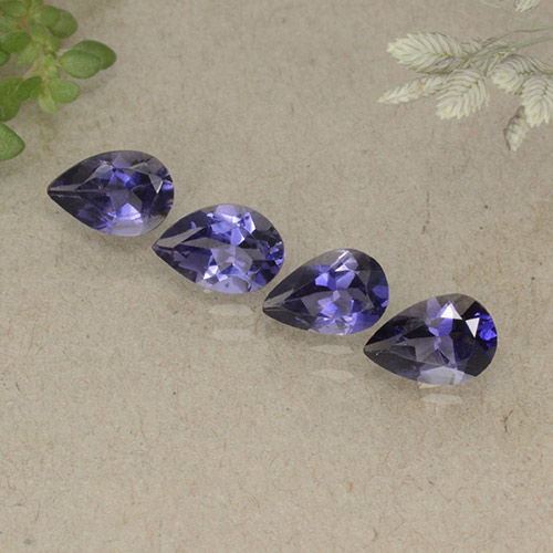 Pedras preciosas de iolita violeta profundo natural de 1,43 ct, formato de pêra, VS