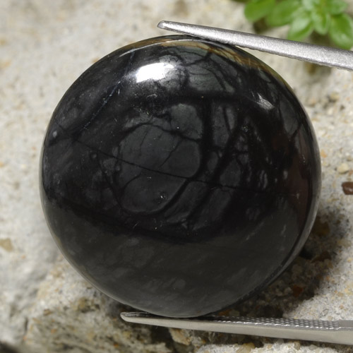 Jaspe preto natural 32,19ct, corte redondo, opaco