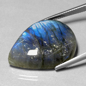 Labradorita multicolorido natural 39,94ct, formato de pêra, translúcido
