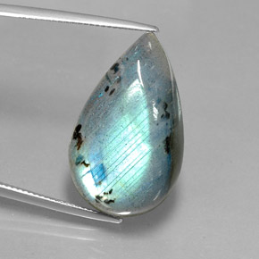 Labradorita multicolorido natural 28,52ct, formato de pêra, opaco