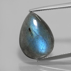 Labradorita multicolorido natural 8,76ct, formato de pêra, translúcido