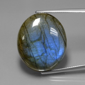 Labradorita azul natural 39,42ct, corte oval, transparente