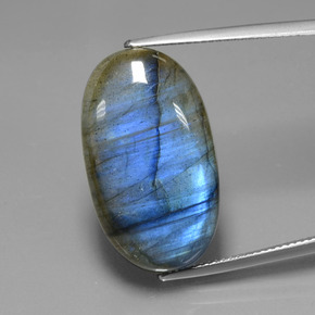 Labradorita Cinza Azul Brilho Natural 23.23ct, Corte Oval, Transparente